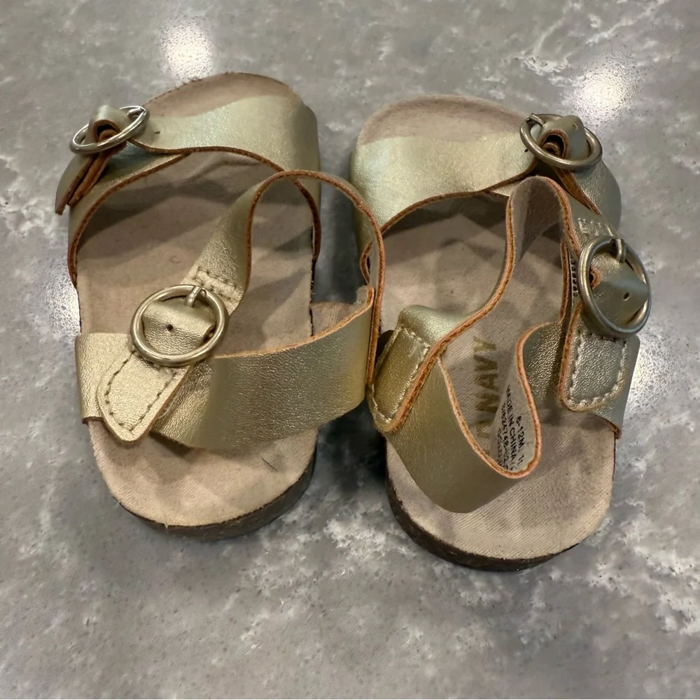Old Navy Gold Metallic Buckle Slingback Sandals 6-12M EUC